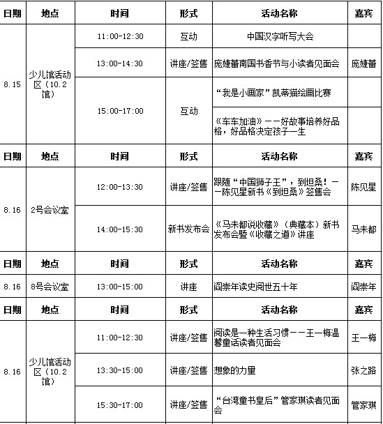 2014南國書香節廣東新華館文化活動一覽表